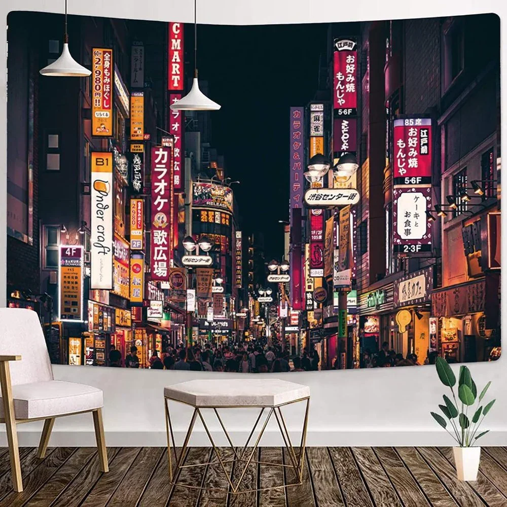 Retro Neon Tokyo Japan Skyline Cityscape Wall Decor for Patio/Bedroom/LivingRoom